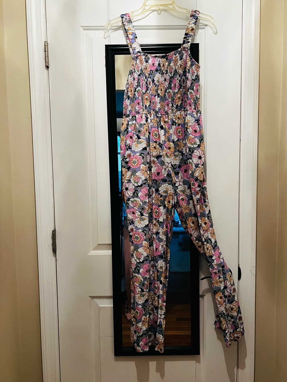 DOKOTOO Floral Purple Smocked Wide-Leg Jumpsuit Sleeveless 100% Viscose Size M